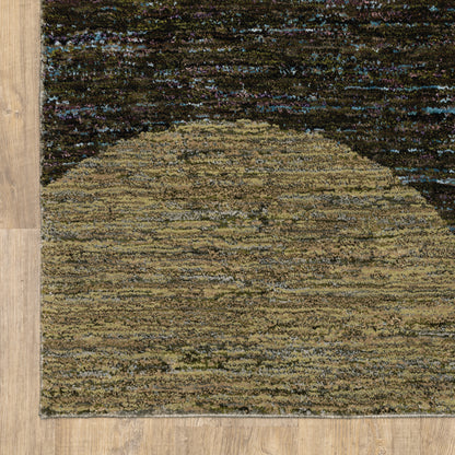 Strada Geometric Green/ Beige Cut Pile Rug