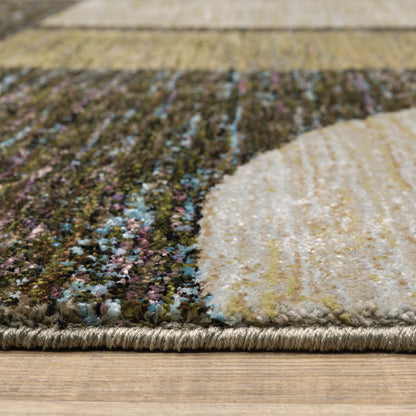 Strada Geometric Green/ Beige Cut Pile Rug