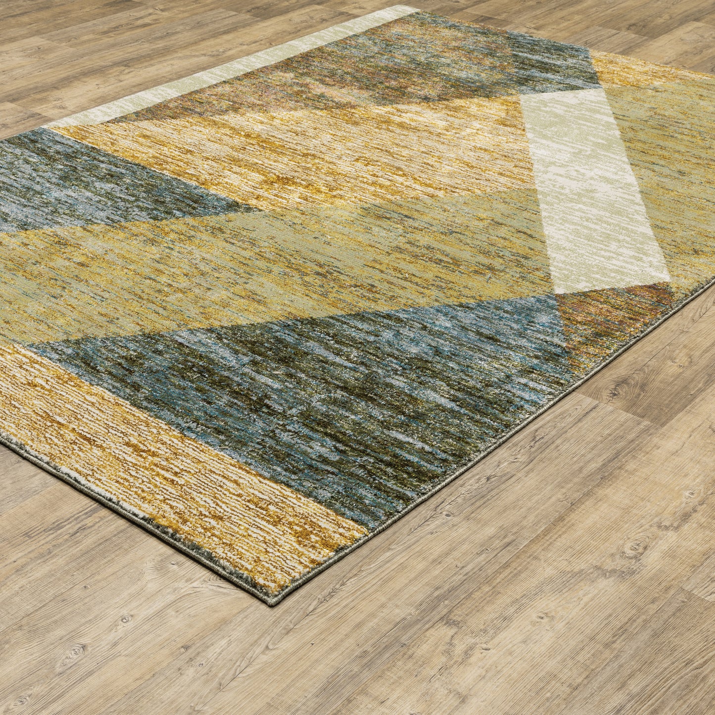 Strada Geometric Gold/ Blue Cut Pile Rug