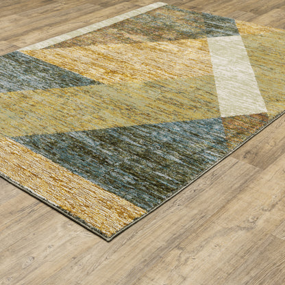 Strada Geometric Gold/ Blue Cut Pile Rug
