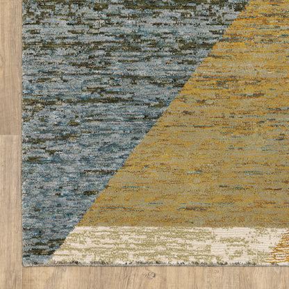 Strada Geometric Gold/ Blue Cut Pile Rug
