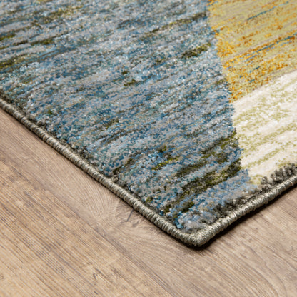 Strada Geometric Gold/ Blue Cut Pile Rug