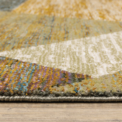 Strada Geometric Gold/ Blue Cut Pile Rug
