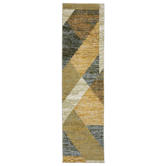 Strada Str09 Gold/ Blue Geometric Rug