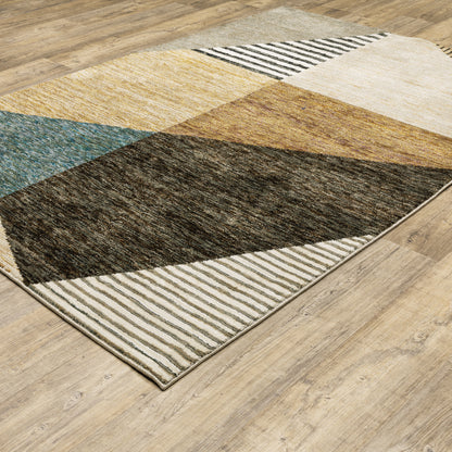 Strada Geometric Gold/ Multi Cut Pile Rug
