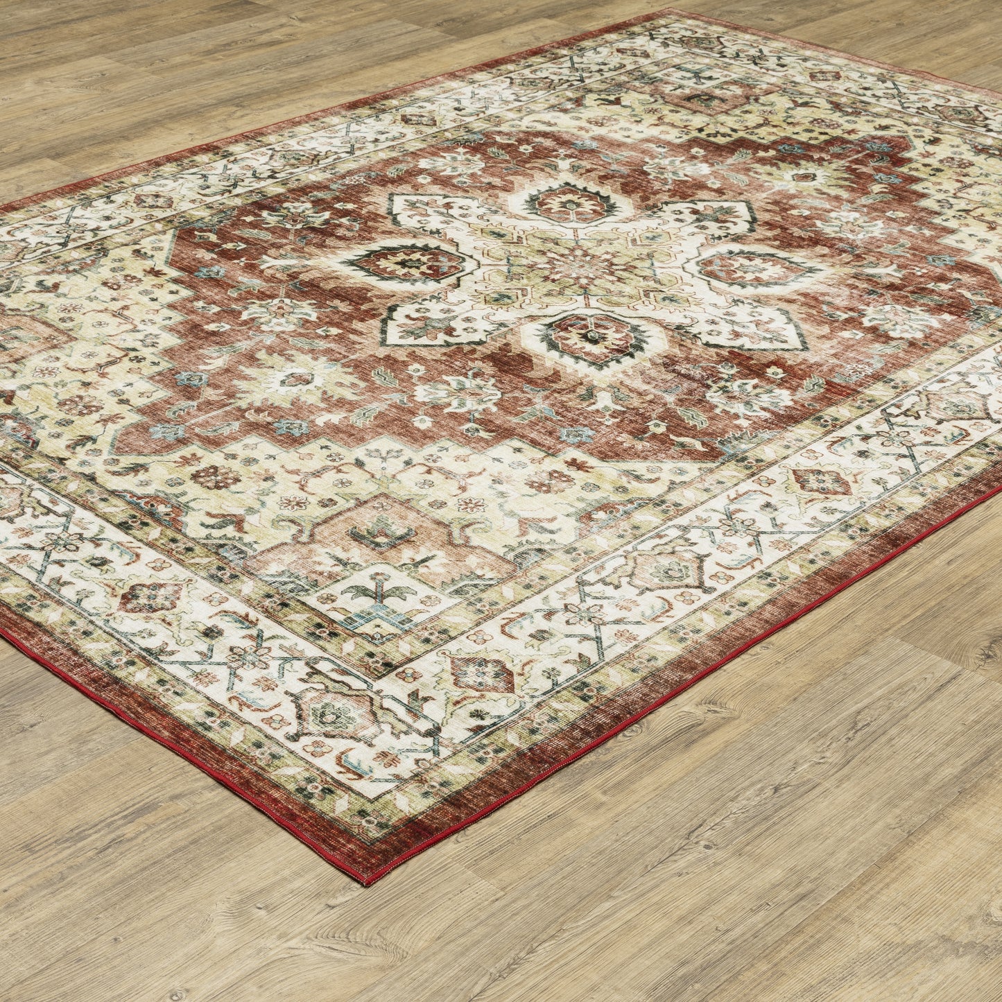 Sumter Distressed Red/ Ivory Medallion Flat Weave Rug