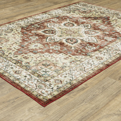 Sumter Distressed Red/ Ivory Medallion Flat Weave Rug