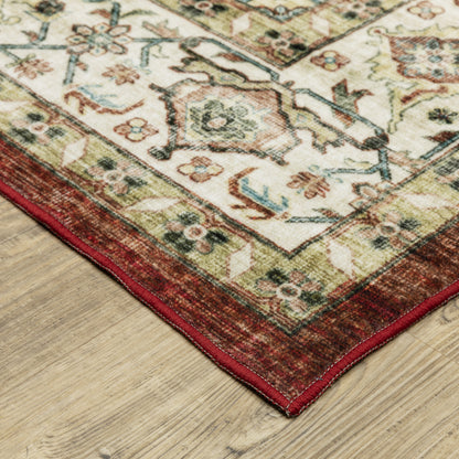 Sumter Distressed Red/ Ivory Medallion Flat Weave Rug