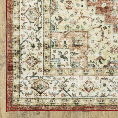 Sumter Distressed Red/ Ivory Medallion Flat Weave Rug