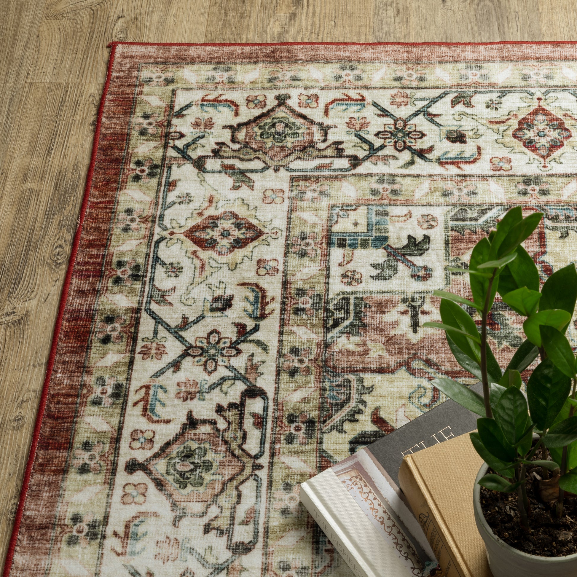 Sumter Distressed Red/ Ivory Medallion Flat Weave Rug