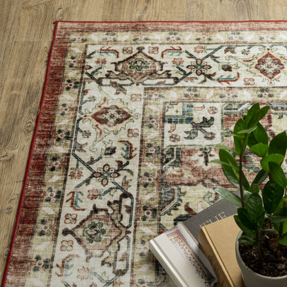 Sumter Distressed Red/ Ivory Medallion Flat Weave Rug