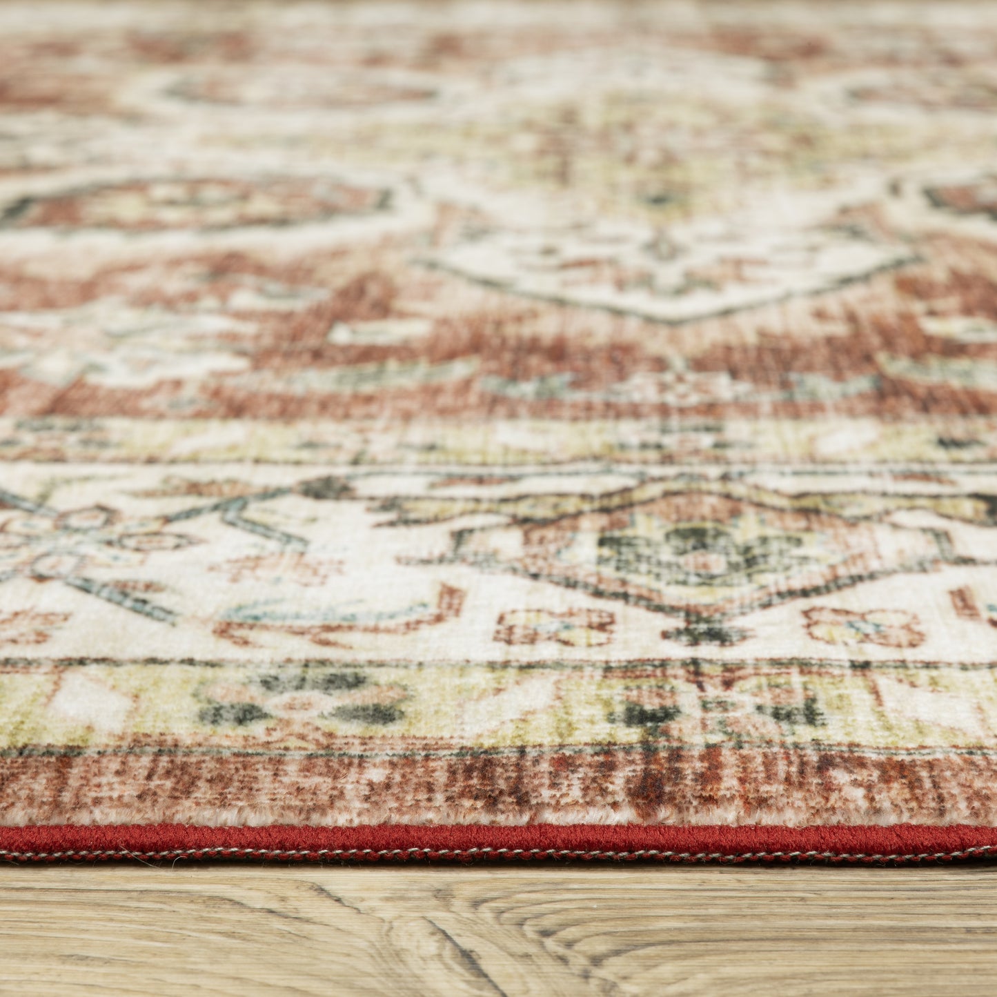 Sumter Distressed Red/ Ivory Medallion Flat Weave Rug