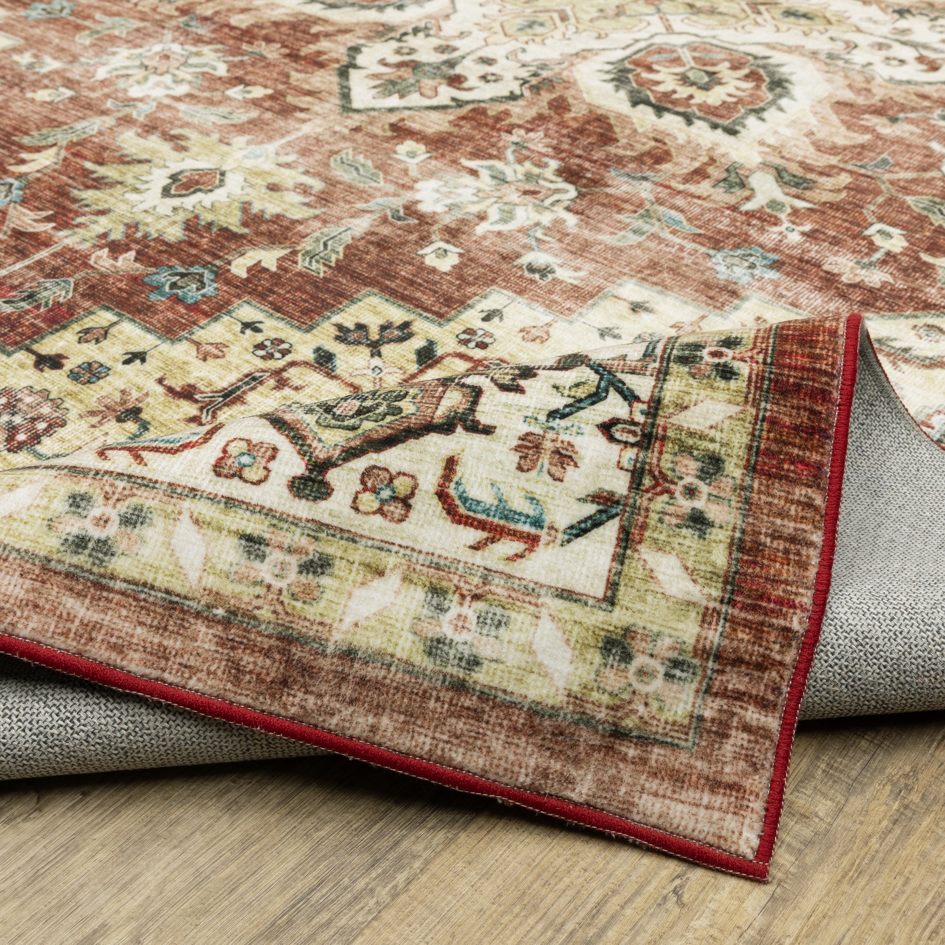 Sumter Distressed Red/ Ivory Medallion Flat Weave Rug