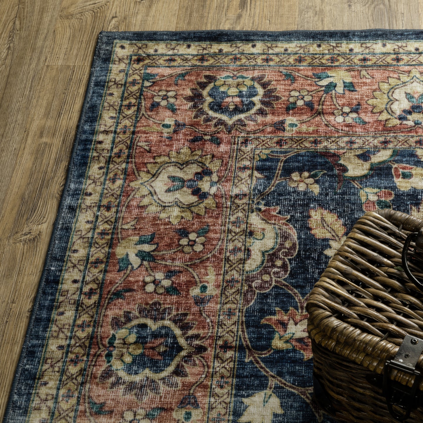Sumter Distressed Blue/ Rust Oriental Flat Weave Rug