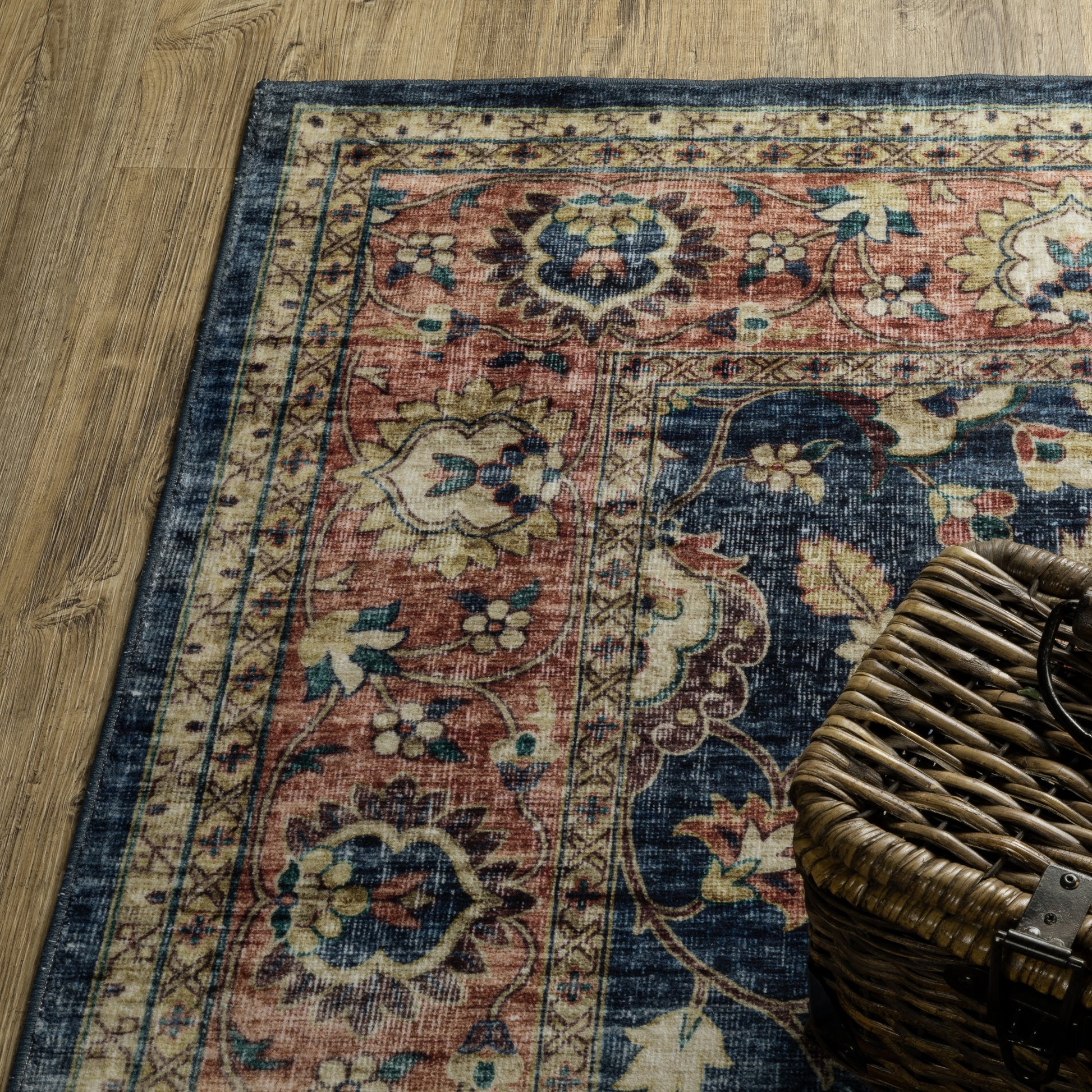 Sumter Distressed Blue/ Rust Oriental Flat Weave Rug