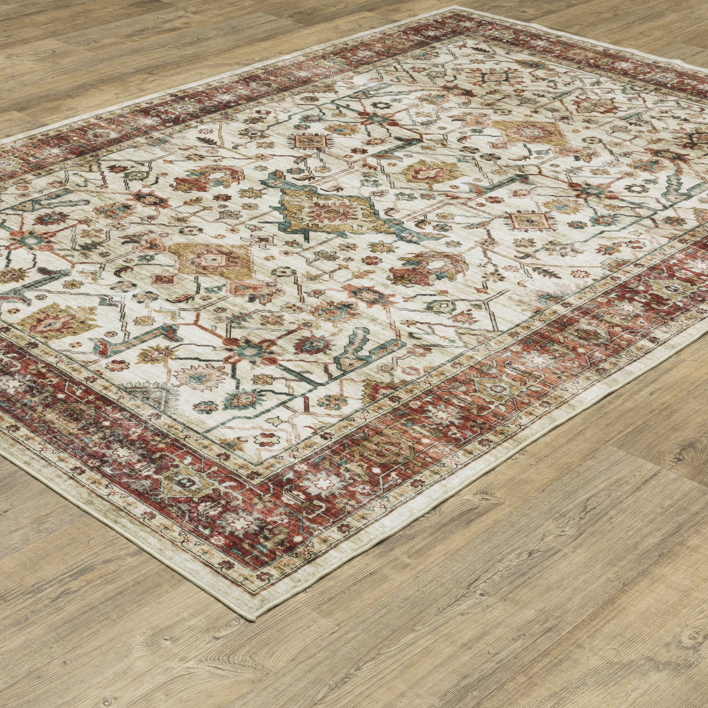 Sumter Distressed Ivory/ Red Oriental Flat Weave Rug