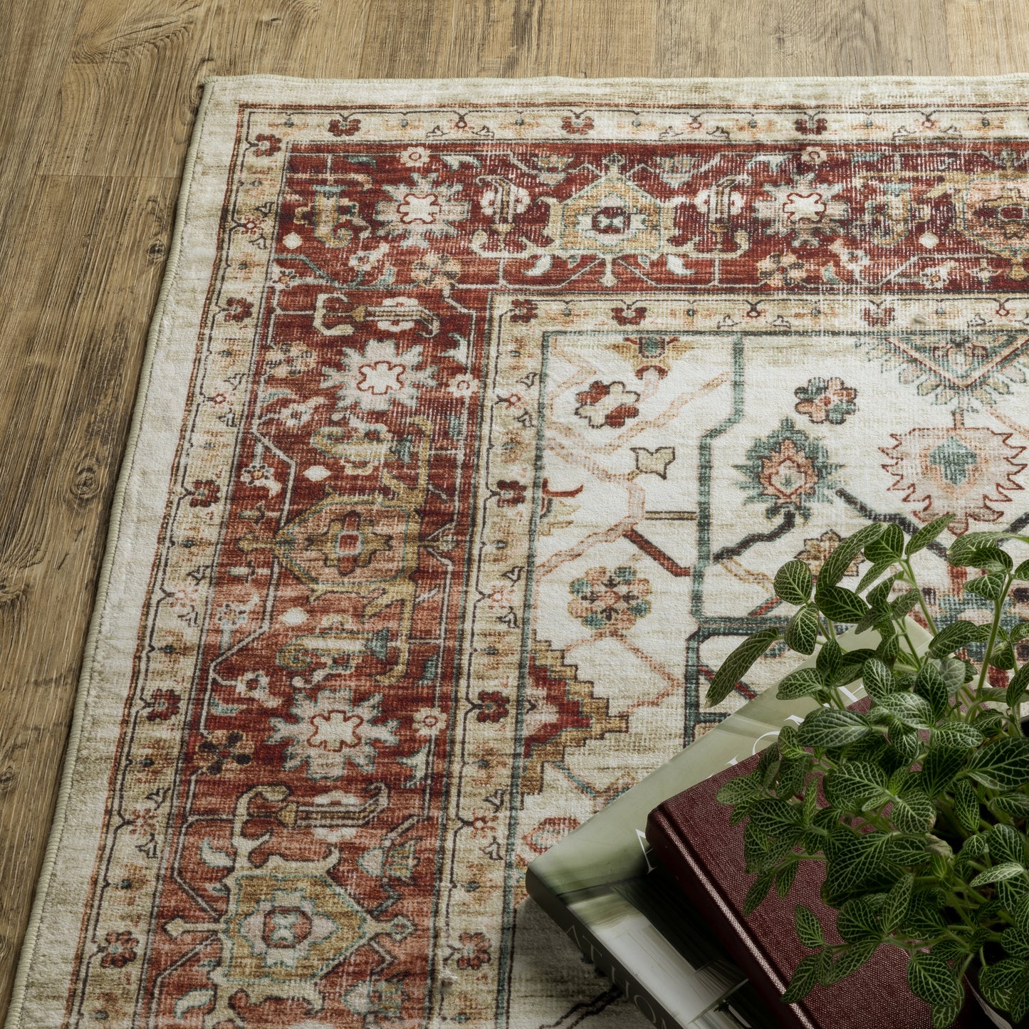 Sumter Distressed Ivory/ Red Oriental Flat Weave Rug