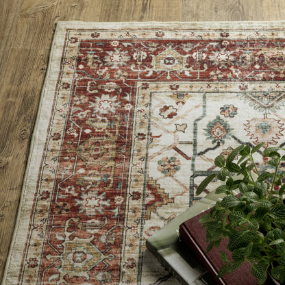Sumter Distressed Ivory/ Red Oriental Flat Weave Rug