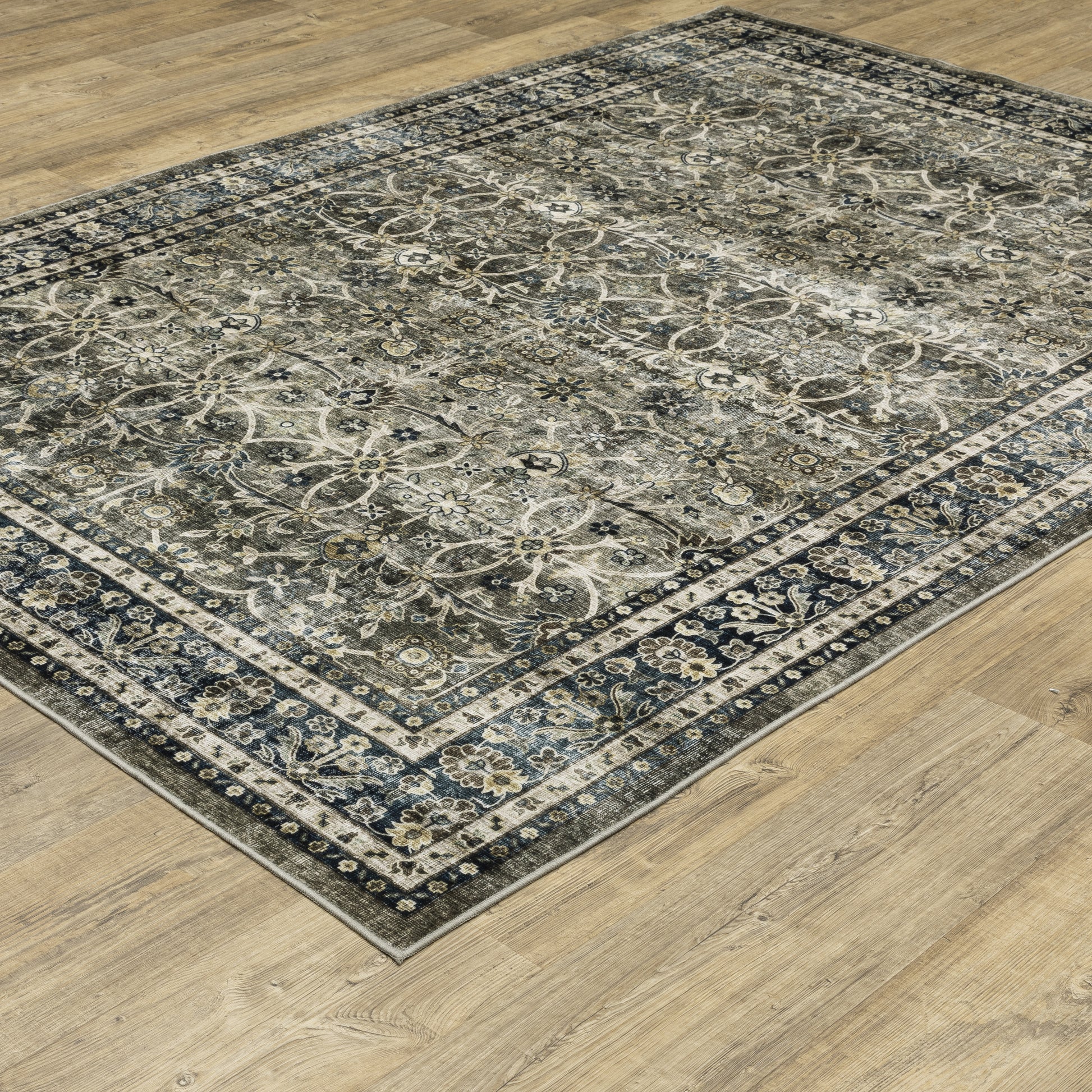 Sumter Distressed Grey/ Blue Oriental Flat Weave Rug
