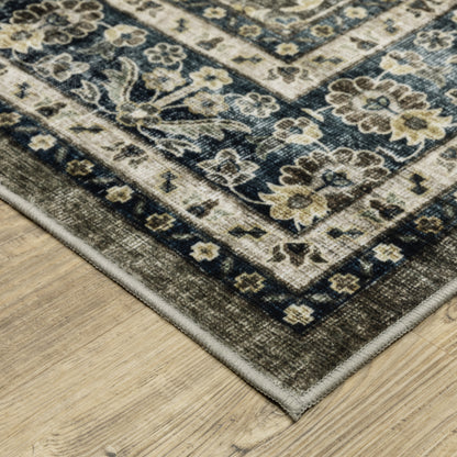 Sumter Distressed Grey/ Blue Oriental Flat Weave Rug