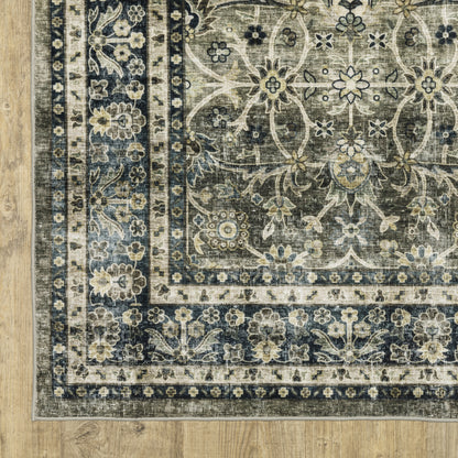 Sumter Distressed Grey/ Blue Oriental Flat Weave Rug