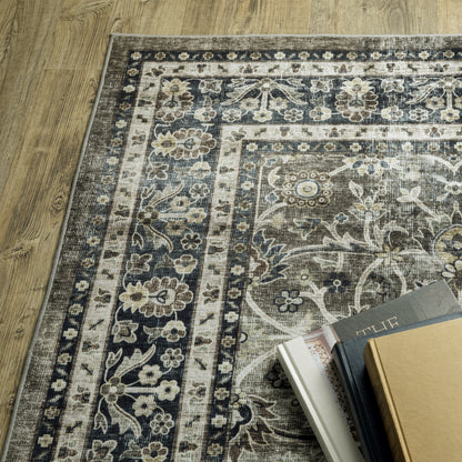 Sumter Distressed Grey/ Blue Oriental Flat Weave Rug