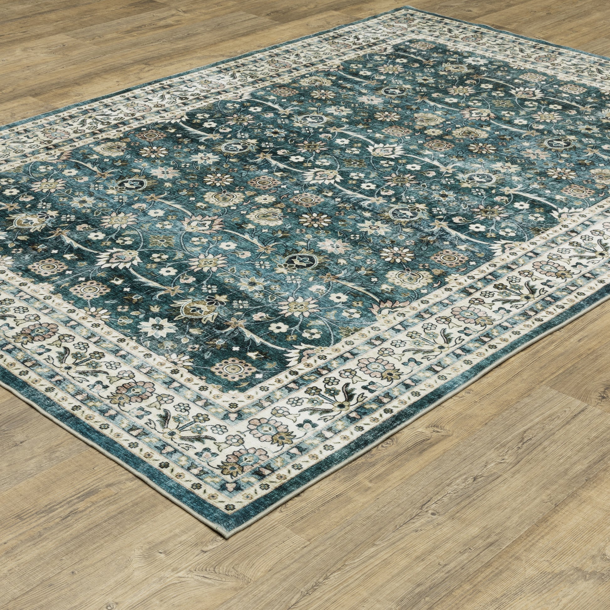 Sumter Distressed Teal/ Ivory Oriental Flat Weave Rug