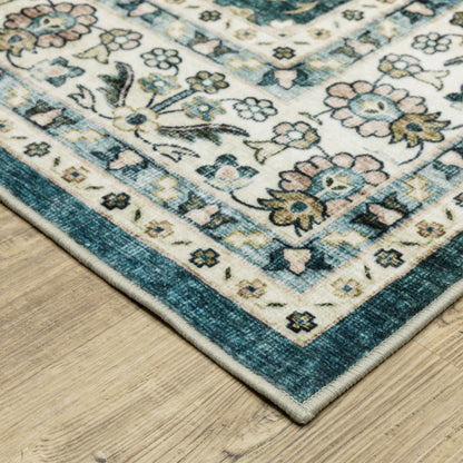 Sumter Distressed Teal/ Ivory Oriental Flat Weave Rug