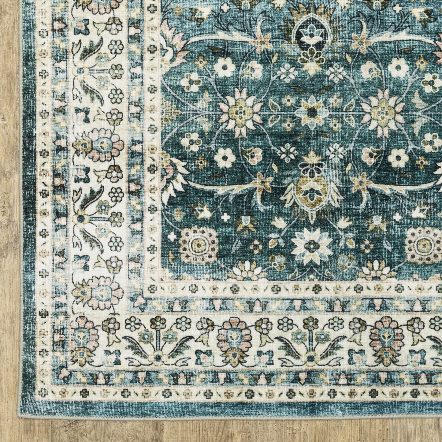 Sumter Distressed Teal/ Ivory Oriental Flat Weave Rug