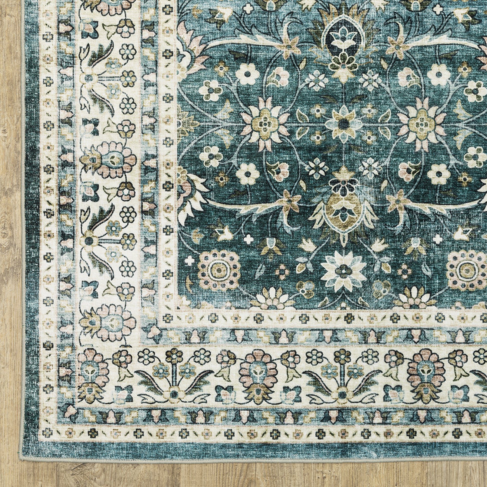 Sumter Distressed Teal/ Ivory Oriental Flat Weave Rug