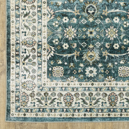 Sumter Distressed Teal/ Ivory Oriental Flat Weave Rug