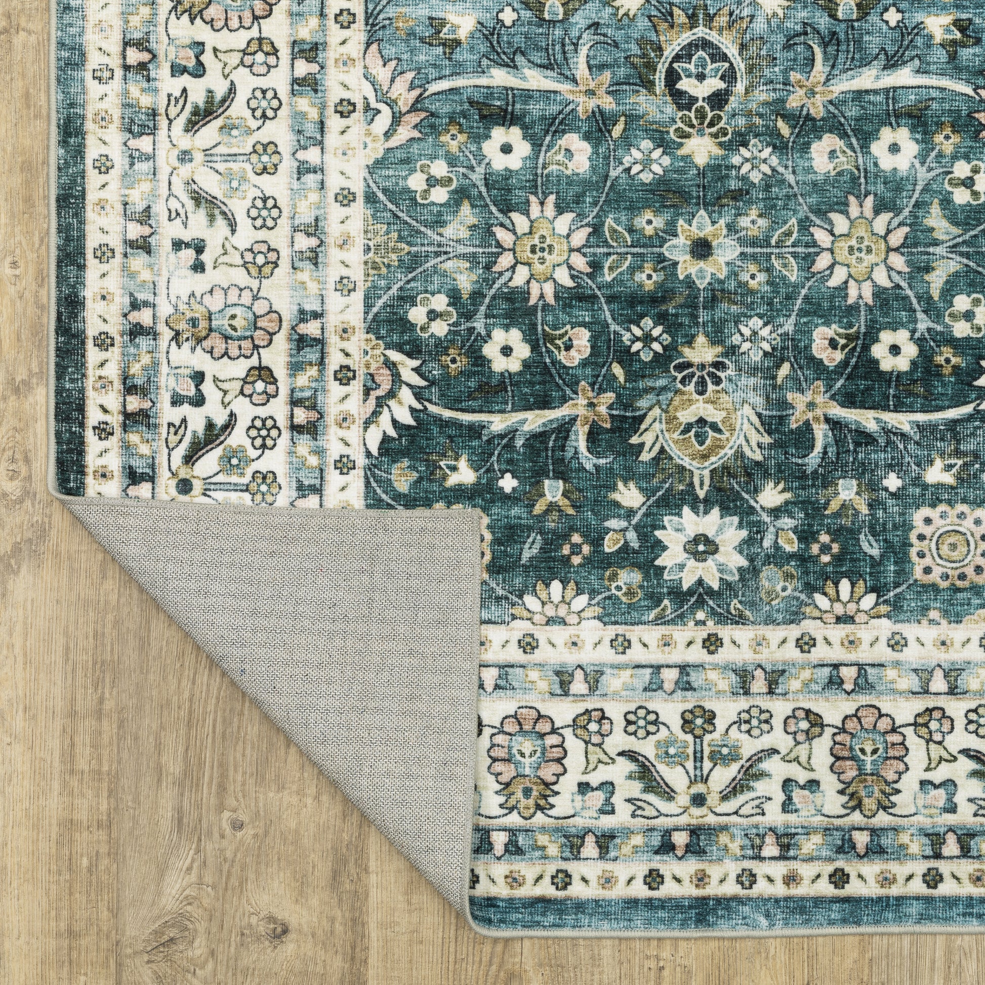 Sumter Distressed Teal/ Ivory Oriental Flat Weave Rug