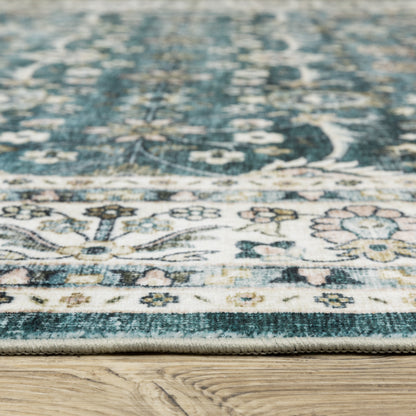 Sumter Distressed Teal/ Ivory Oriental Flat Weave Rug