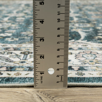 Sumter Distressed Teal/ Ivory Oriental Flat Weave Rug