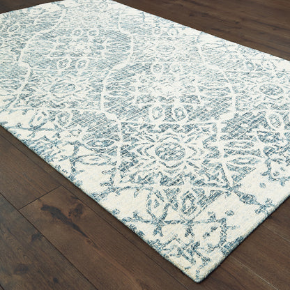 Tallavera Medallion Blue/ Ivory Distressed Loop Pile Rug