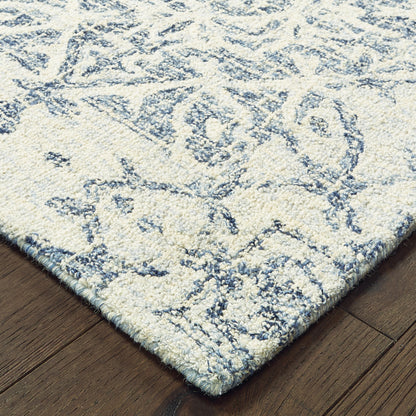 Tallavera Medallion Blue/ Ivory Distressed Loop Pile Rug