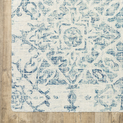Tallavera Medallion Blue/ Ivory Distressed Loop Pile Rug