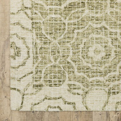Tallavera Distressed Green/ Ivory Geometric Loop Pile Rug