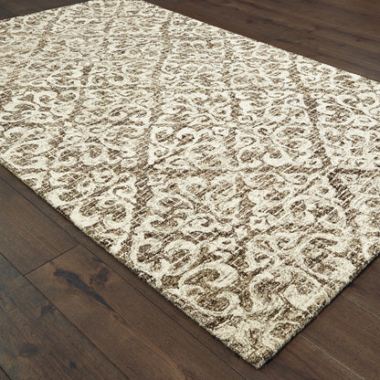 Tallavera Distressed Brown/ Ivory Botanical Loop Pile Rug