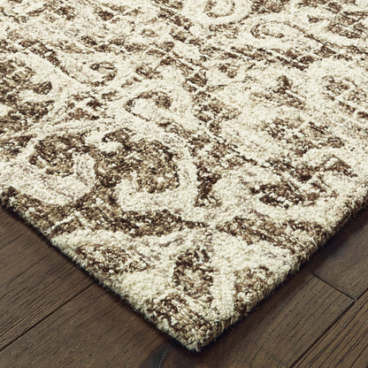 Tallavera Distressed Brown/ Ivory Botanical Loop Pile Rug