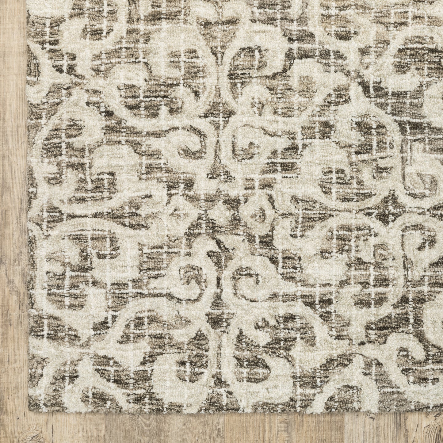Tallavera Distressed Brown/ Ivory Botanical Loop Pile Rug