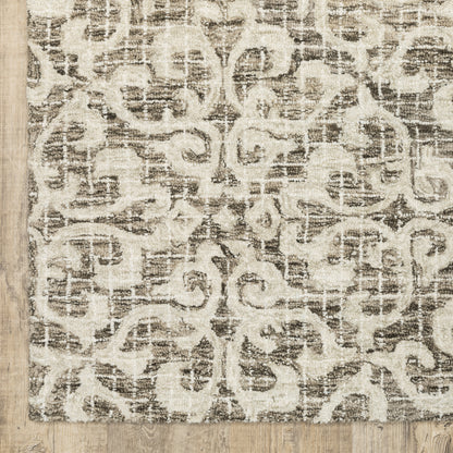 Tallavera Distressed Brown/ Ivory Botanical Loop Pile Rug