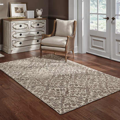 Tallavera Distressed Brown/ Ivory Botanical Loop Pile Rug