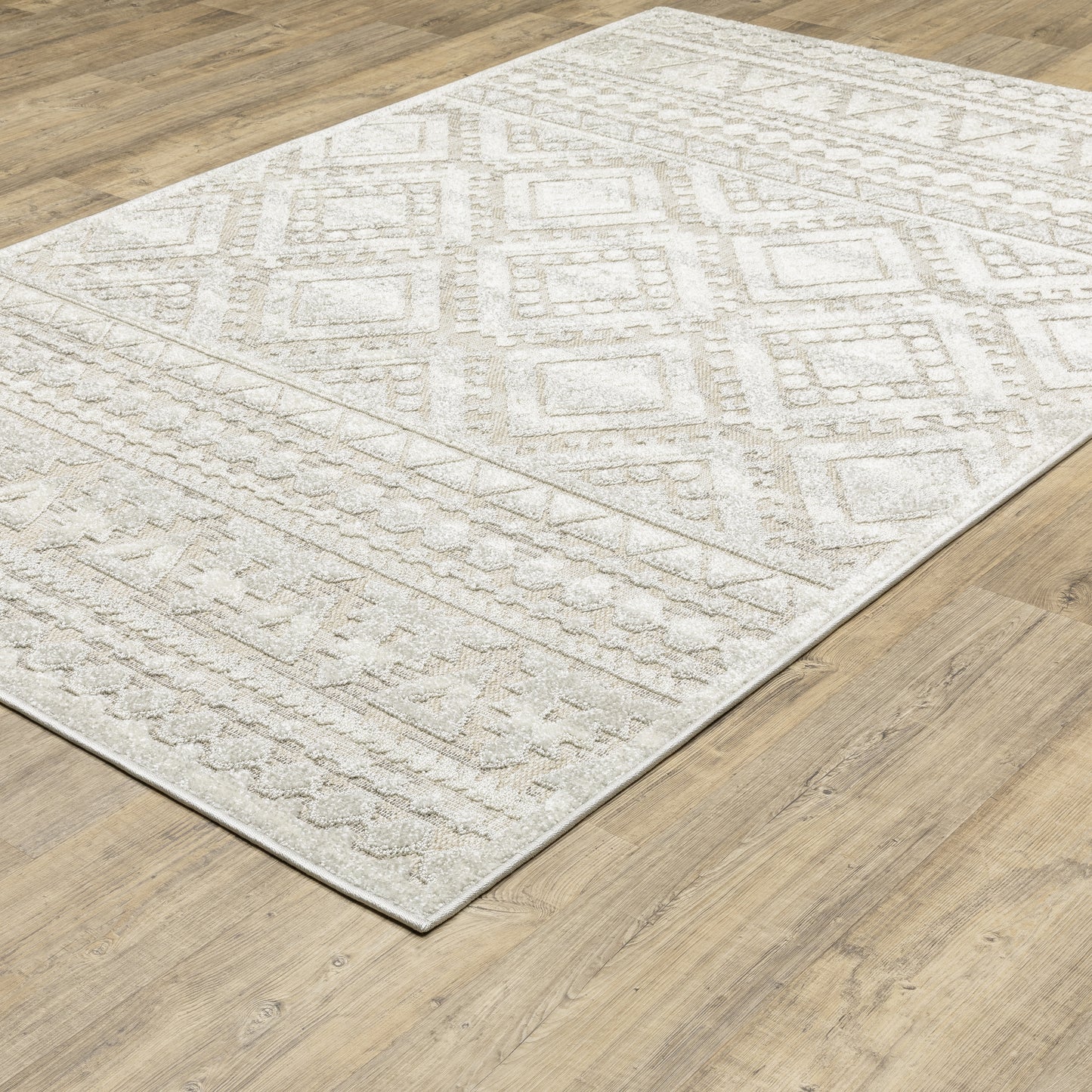 Tangier Distressed Beige/ Ivory Stripe Mixed Pile Rug
