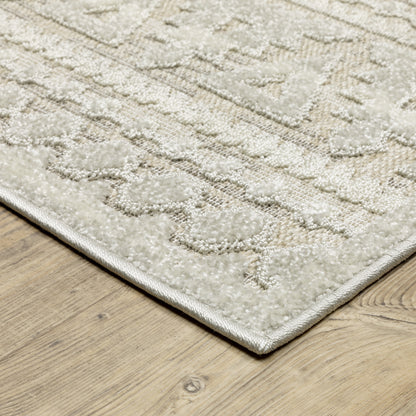 Tangier Distressed Beige/ Ivory Stripe Mixed Pile Rug