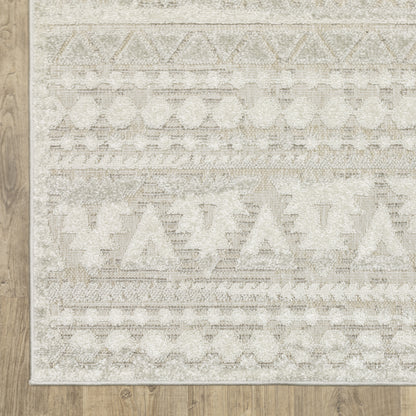 Tangier Distressed Beige/ Ivory Stripe Mixed Pile Rug