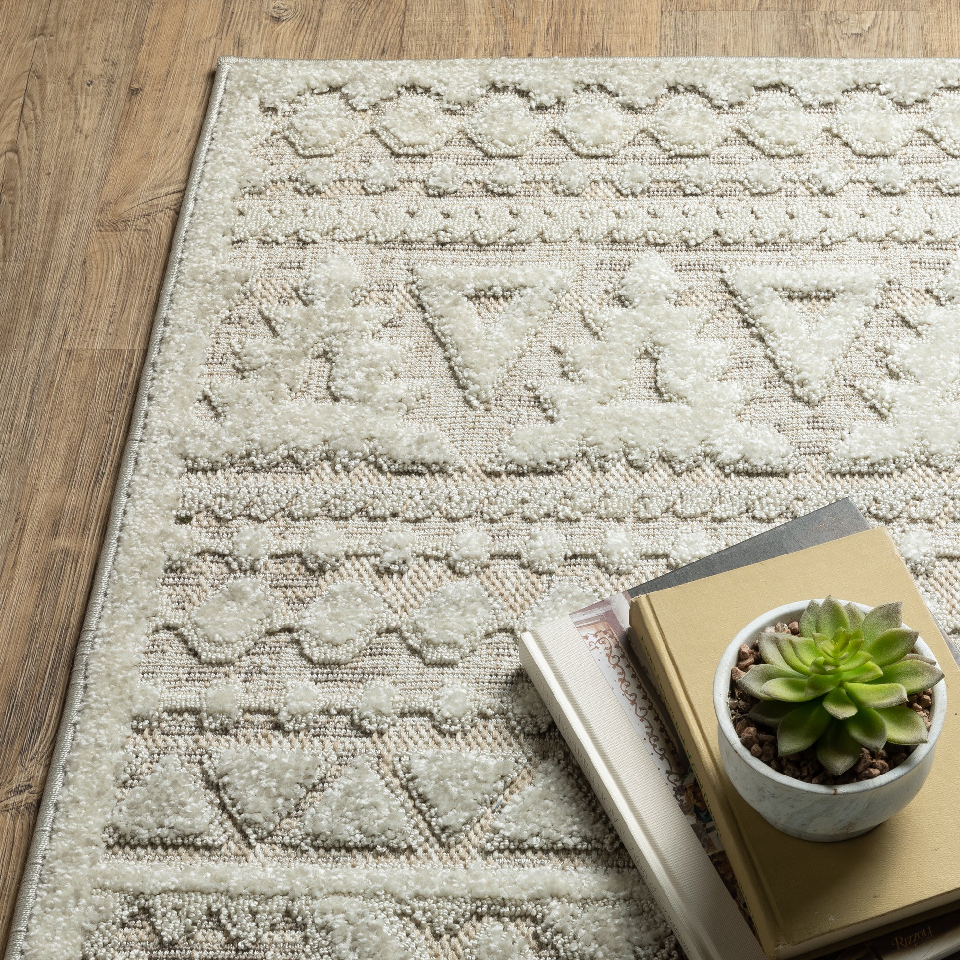 Tangier Distressed Beige/ Ivory Stripe Mixed Pile Rug