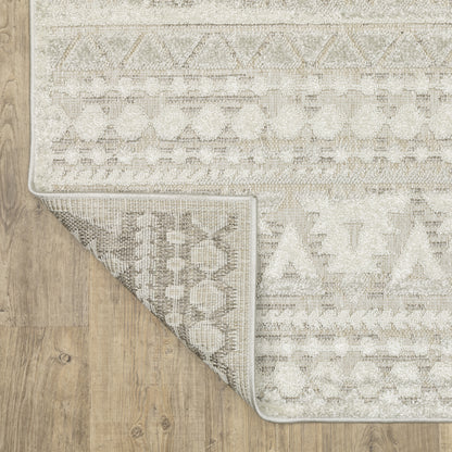 Tangier Distressed Beige/ Ivory Stripe Mixed Pile Rug
