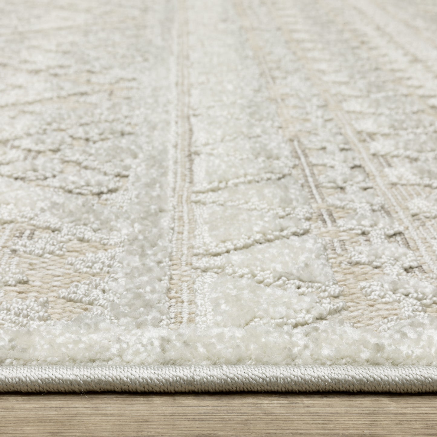 Tangier Distressed Beige/ Ivory Stripe Mixed Pile Rug