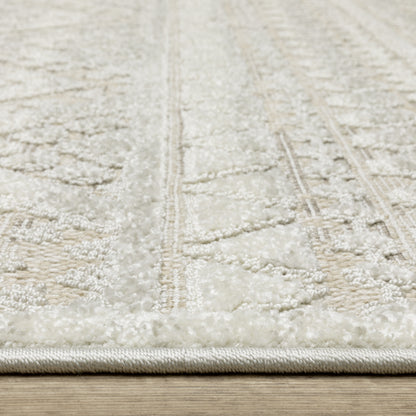 Tangier Distressed Beige/ Ivory Stripe Mixed Pile Rug